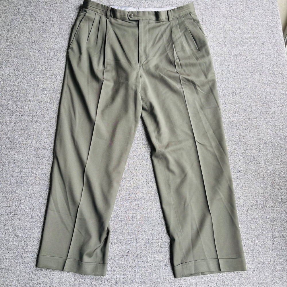 Zanella Pants Mens 38x29  Olive Green Wool Double Pleated Cuffed Italy